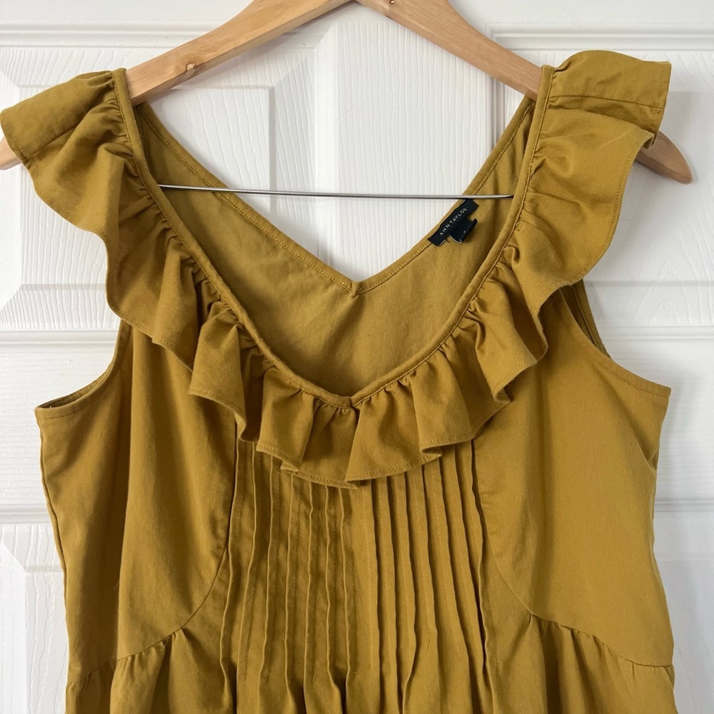 Ann Taylor Pintucked Ruffle Shell Top In Amber Green - S - Picture 3 of 11